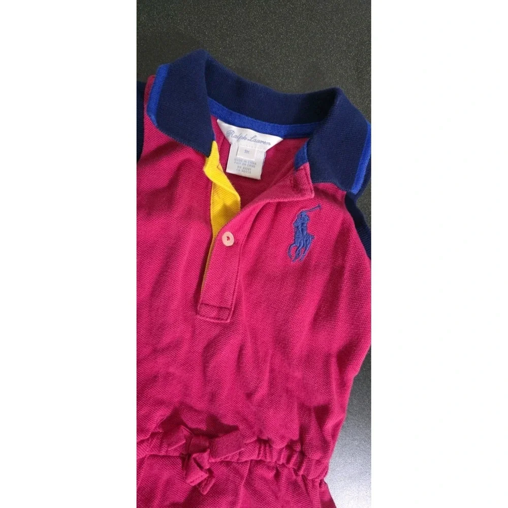 RALPH LAUREN Baby Girl Polo Tunic Dress 9 Months Pink Blue Tennis EUC‎